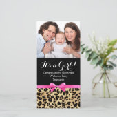 Faire-part Leopard Hot rose Bow C'est un Baby shower Safari f (Debout devant)