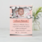 Faire-part Les Coeurs De Doublure Argent Peach Annonces De Na (Debout devant)