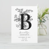 Faire-part LETTRE B MONOGRAPHIQUE Florale Botanique (Debout devant)