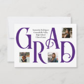 Faire-part Lettre GRAD violette à trois photos classique et g (Devant)