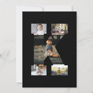 Faire-part Lettre noire et blanche K - Collage photo