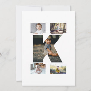 Faire-part Lettre noire et blanche K - Collage photo