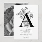 Faire-part LETTRE PHOTOGRAPHIQUE Florale BOtanique A NAISSANC (Devant / Derrière)