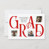 Faire-part LETTRE ROUGE À TROIS PHOTOS Classique & GRADE GRAD (Devant)