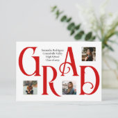 Faire-part LETTRE ROUGE À TROIS PHOTOS Classique & GRADE GRAD (Debout devant)