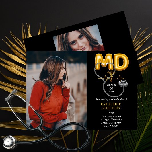 Faire-part Lettres de ballons MD Caduceus Stethoscope Graduat