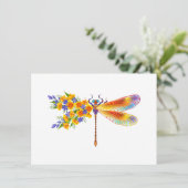 Faire-part libellule de fleurs jaunes (Debout devant)