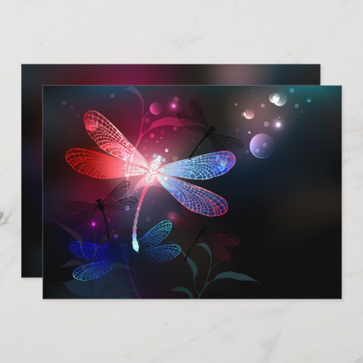 Faire-part libellule rouge brillante (Devant / Derrière)