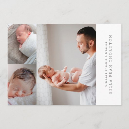 Faire-part LIGNES BOLD TEXTE NOM collage photo bébé naissance (Dos)