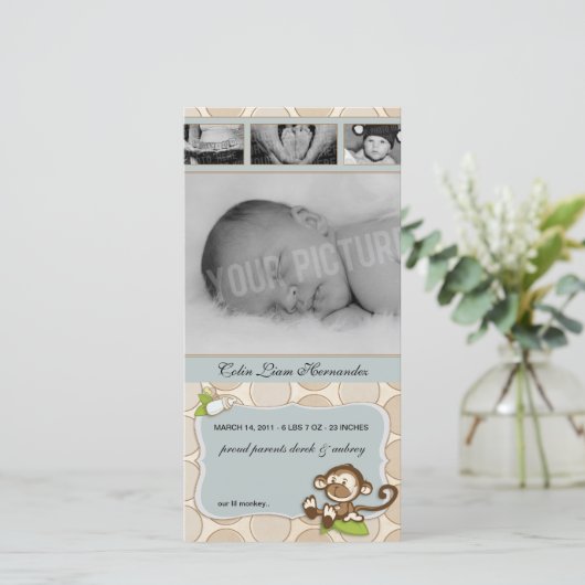 Faire-part Lil Monkey Nouvelles Annonces de naissance de bébé (Debout devant)