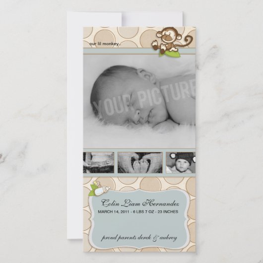 Faire-part Lil Monkey Nouvelles Annonces de naissance de bébé (Devant)
