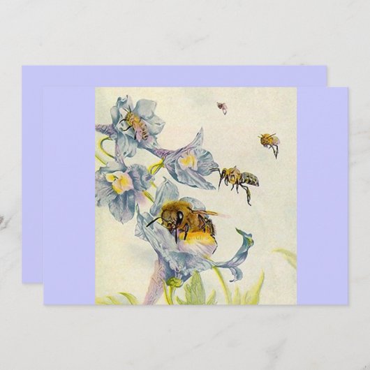 Faire-part lilas d'affaires d'abeille et de fleurs (Devant / Derrière)