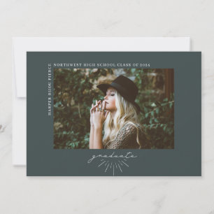 Faire-part Line Art Dark Emerald Graduation Horizontale Photo