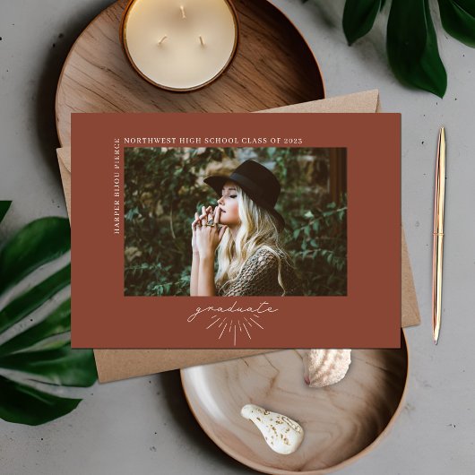 Faire-part Line Art Terracotta Graduation Horizontale Photo