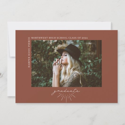 Faire-part Line Art Terracotta Graduation Horizontale Photo (Devant)