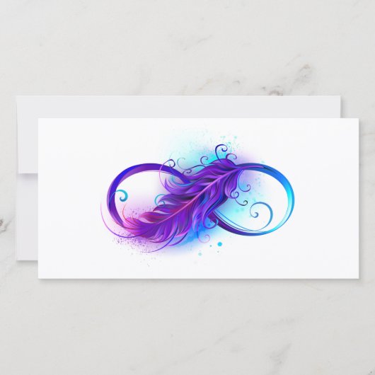 Faire-part L'infini avec plume violette (Devant)