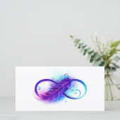 Faire-part L'infini avec plume violette (Debout devant)