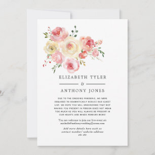 Faire-part Liste de invités réduite avec fleurs pastel rose e