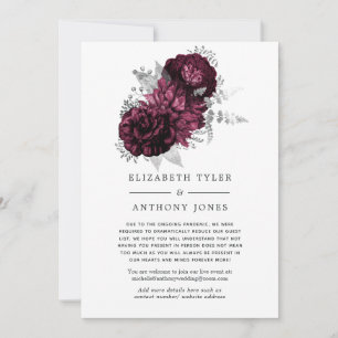 Faire-part Liste de mariage réduite avec des fleurs bordeaux