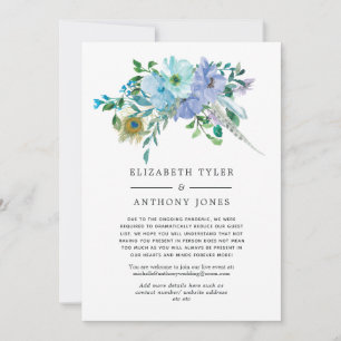 Faire-part Liste de mariage réduite florale boho bleu et ment