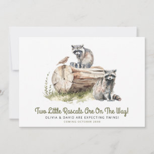 Faire-part Little Rascals Raccoons Twins Baby shower