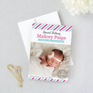 Faire-part Livraison spéciale Aqua Rose Fillette par avion