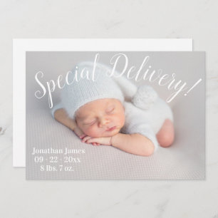Faire-part Livraison spéciale Script photo Genre Neutre Naiss