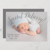 Faire-part Livraison spéciale Script photo Genre Neutre Naiss (Devant / Derrière)