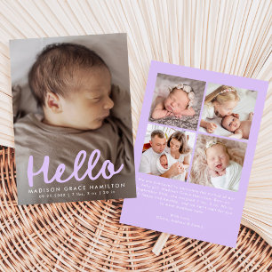 Faire-part Livré à la main Hello Lavender Photo Collage Naiss