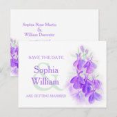 Faire-part lobélie violette enregistrer la date carte postale (Devant / Derrière)