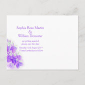 Faire-part lobélie violette enregistrer la date carte postale (Dos)