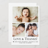 Faire-part Love and Thanks Typographie Bébé Photo Naissance (Devant / Derrière)
