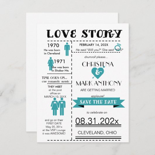 Faire-part Love Story Enregistrer La Date Annonce (RobinsEgg2 (Devant / Derrière)