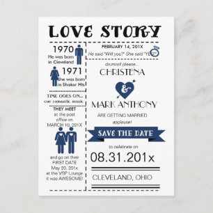 Faire-part Love Story Enregistrer La Date Carte Postale (Navy