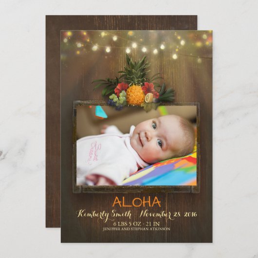 Faire-part Luau Pineapple Tropical Nouveau-né Photo Naissance (Devant / Derrière)