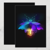 Faire-part Lucioles néon sur fond noir (Devant / Derrière)