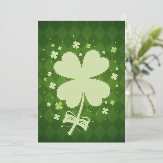 Faire-part Lucky Green Diamond Four Leaf Ribbon Clover (Debout devant)