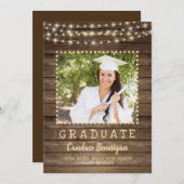 Faire-part Lumières à cordes de bois rustique Diplôme photo (Devant / Derrière)