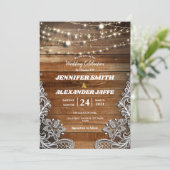 Faire-part Lumières de chaîne scintillantes en bois rustique  (Debout devant)