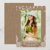 Faire-part Lumières de dentelle Burlap Diplôme photo (Devant / Derrière)