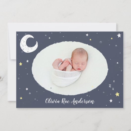 Faire-part Lune, étoile et nuage mignon photo naissance (Devant)
