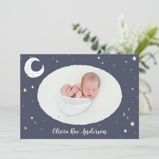 Faire-part Lune, étoile et nuage mignon photo naissance (Debout devant)