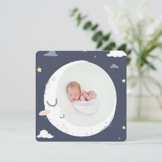 Faire-part Lune, étoile et nuage mignon photo naissance (Debout devant)