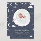 Faire-part Lune, étoile et nuage mignon photo naissance (Devant / Derrière)