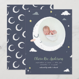 Faire-part Lune, étoile et nuage mignon photo naissance