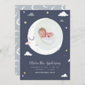 Faire-part Lune, étoile et nuage mignon photo naissance (Devant / Derrière)