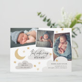 Faire-part Lune Étoiles Nuages 3 Photo Collage Gris (Debout devant)