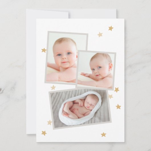 Faire-part Lune Étoiles Nuages Arc Photo Gris Naissance (Dos)