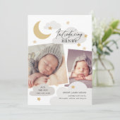 Faire-part Lune Étoiles Nuages Collage Photo Grey Nuage Naiss (Debout devant)