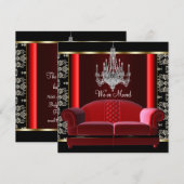 Faire-part Lustre doré Changement d'adresse damas noir (Devant / Derrière)